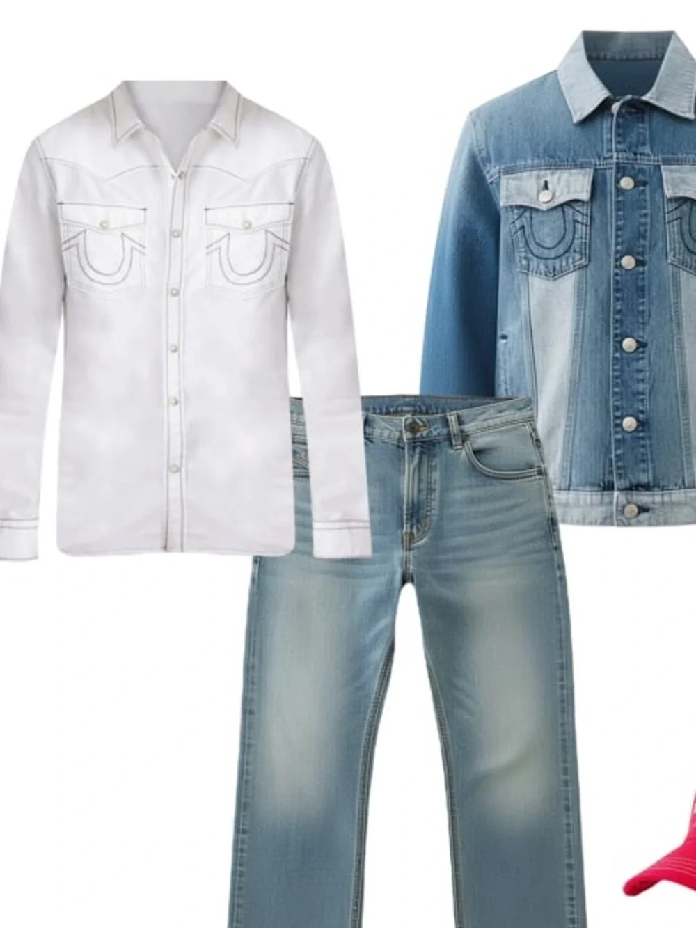 True Religion Big T Western Pearl Snap Shirt White Contrast Stitch 3XL